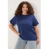 Trendyol Curve Navy Blue Boyfriend Fit Side Snap Detail 100% Cotton Knitted Plus Size T-shirt