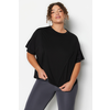 Trendyol Curve Black Crew Neck Stitch Detailed Knitted Crop T-Shirt