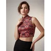 Sinsay - Crop bluza sa rol kragnom i apstraktnim printom - šareno
