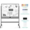 Costway Mobilna magnetna obojestranska bela tabla 90x120 cm črno-bela, vrtljiva za 360°
