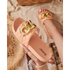 Resti Royalfashion Coral womens quilted flip-flops with gold chain Eteris
