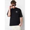 Trendyol Black Oversize/Wide-Fit 100% Cotton Velvet Texture Printed T-Shirt