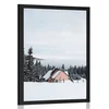 Plakat lesena koča v zasneženi naravi - 30x45 silver