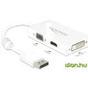 Delock adapter DisplayPort / VGA / HDMI / DVI [1x DisplayPort vtič => 1x VGA-vtičnica, HDMI-vtičnica, DVI-vtičnica 24+1pol.] bel s feri