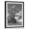 Plakat s paspartujem čudoviti vrh gore v črnobeli varianti - 20x30 no frame
