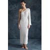 Trendyol Beige Belted Fitted Maxi Knitted Knitwear Effect One-Shoulder Beach Dress