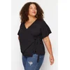 Trendyol Curve Black Double Breasted Tie Detailed Knitted Blouse