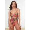 Trendyol Floral Patterned Double Breasted Tied Regular Swimsuit
