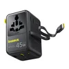 45W Potovalni adapter Baseus PicoGo AG11 (E0307F00) EU/UK/US/AU, 2x AC, 2x USB-A, USB-C z izvlečnim USB-C kablom - black