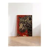 WallXpert uramljena slika 115273, leopard i cveće na crvenoj pozadini, 30 x 40 cm, ram u boji prirodnog drveta
