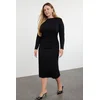 Trendyol Curve Black Gather Detailed Shift Knitted Plus Size Dress