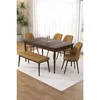 Hanah Home trpezarijski set Pir, sto, 4 stolice i klupa, ploča u dekoru drveta Baroque, kapućino tkanina Babyface
