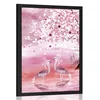 Plakat čaplje pod čarobnim drevesom v rožnati varianti - 20x30 silver