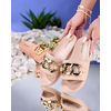 Resti Royalfashion Beige womens quilted flip-flops with gold chain Eteris