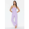 Trendyol Lilac Polka Dot Cotton Undershirt-Pants Knitted Pajama Set