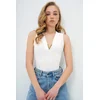 Trend Alacati Stili Ženska bluza bez rukava Alc-X13784, V-izrez, Bela