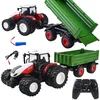 JOKOMISIADA Daljinsko voden veliki rdeči traktor s prikolico + lučjo RC0602