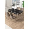 Hanah Home trpezarijski set Pale, sto na razvlačenje i 4 stolice, ploča u dekoru crnog mermera, hromirane noge, kapućino tkanina Babyface
