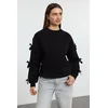 Trendyol Black Bow Detail Oversize/Wide Pattern Thick Polar Fleece Knitted Sweatshirt