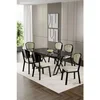 Hanah Home trpezarijski set Flori, sto i 6 stolica, ploča u dekoru crnog mermera, krem tkanina Babyface