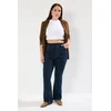 Trendyol Curve Dark Blue High Waisted Stitch Detailed Elastic Waist Flare Plus Size Jeans
