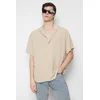 Trendyol Stone Oversize Fit Summer Short Sleeve Linen Look Shirt