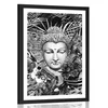 Plakat s paspartujem Buda na eksotičnem ozadju v črnobeli varianti - 30x45 white