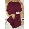 Trendyol Burgundy Heart Slogan Printed Elastic Knitted Pajama Set