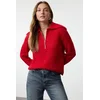 Trendyol Red Wool Wide Pattern Turn-down Collar Zippered Knitwear Sweater