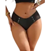 Black Sexy PU Leather Mesh Rivet Women Underwear L