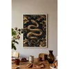 WallXpert uramljena slika 115249, zlatna zmija sa baroknim ornamentima na crnoj pozadini, 30 x 40 cm, beli ram