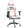 Vidaxl Gaming stol z oporo za noge belo in roza umetno usnje