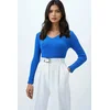 Trend Alacati Stili Ženska bluza dugih rukava Alc-X13290, V-izrez, Plava