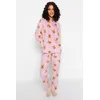 Trendyol Pink Fleece Teddy Bear Patterned Tshirt-Pants Knitted Pajamas Set