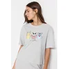 Trendyol Light Gray 100% Cotton Fun Printed T-shirt-Pants and Knitted Pajamas Set