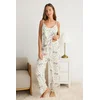 Trendyol Ecru Animal Patterned Yarn Suspender Viscose Woven Pajama Set