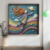WallXpert uramljena MDF slika DOS020-50, devojka lebdi iznad duge među zvezdama, filcani reljef, 50 x 50 cm