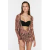 Trendyol Animal Pattern Fitted Mini Knitted Gathered Mesh Beach Dress