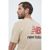 Bombažna kratka majica New Balance bež barva