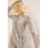 Trendyol Multi-Colored Front Body and Sleeve Ruffle Detail Tied Woven Shirt