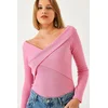Bianco Lucci Womens Cross Strap Finger Loop Madonna Collar Blouse