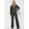 Trend Alaçati Stili Womens Khaki Polo Neck Top and Palazzo Pants Knitwear Bottom Top Set
