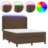 Vidaxl Box spring postelja z vzmetnico LED temno rjava 140x190cm blago