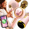 Dexxer USB aku. 800mAh bluetooth 5.1 SD karaoke mikrofon z zvočnikom RGB LED zajček roza