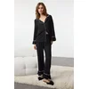 Trendyol Black Lace and Flounce Detailed Viscose Woven Pajama Set
