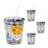 Northix Set 4 steklenih skodelic 350 ml s športnimi motivi in pokrovi
