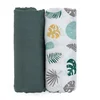 PETITE&MARS Odeja iz bambusa iz muslina 2 kosa Misty Green Leaves 2v1, 120 x 120 cm