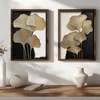 WallXpert set uramljenih MDF slika NAL189-70, zlatni listovi ginka na crno-beloj pozadini, 2 x 50 x 70 cm
