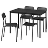 SANDSBERG Sto i 4 stolice, crna crna/crna, 110x67 cm