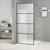 Pregrada za tuš crna 90 x 195 cm s mutnim staklom ESG